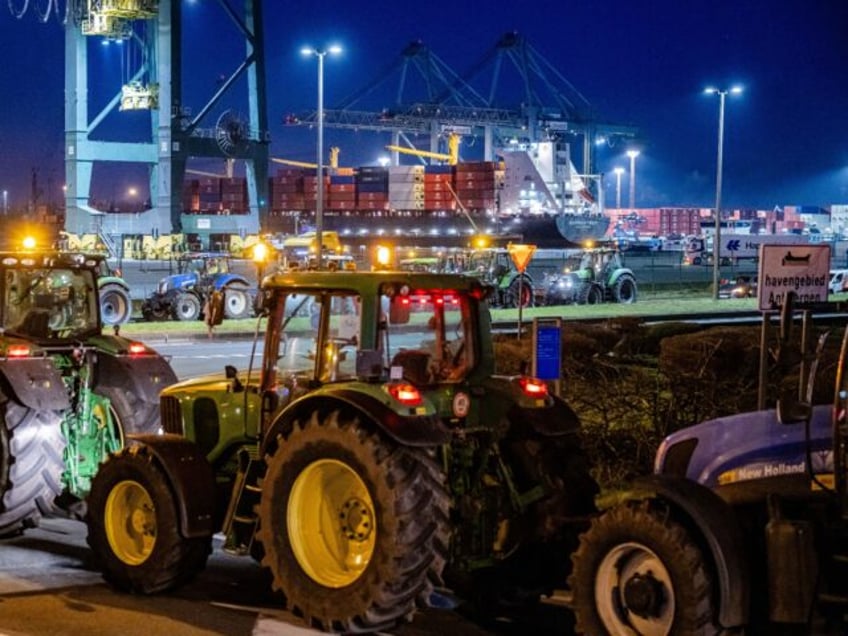 Farmers and their tractors gather for a protest action near quai 730 in the port of Antwer