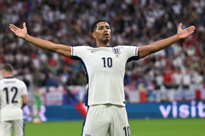 England midfielder Jude Bellingham celebrates scoring against Serbia