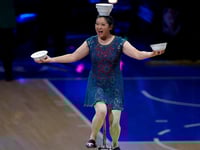 Beloved performer Red Panda falls from unicycle, taken off court in wheelchair during WNBA halftime show
