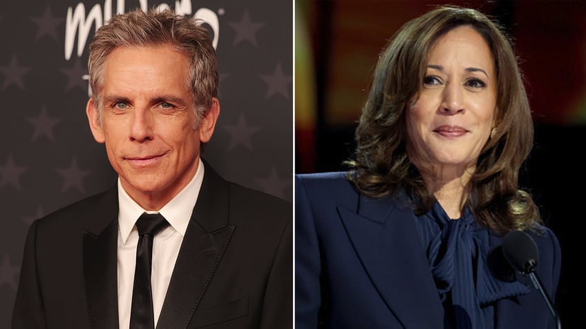 Ben Stiller and Kamala Harris split image