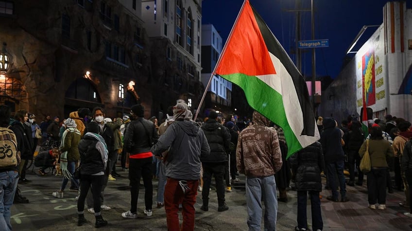 Pro-Palestinian protesters at a park near the school 