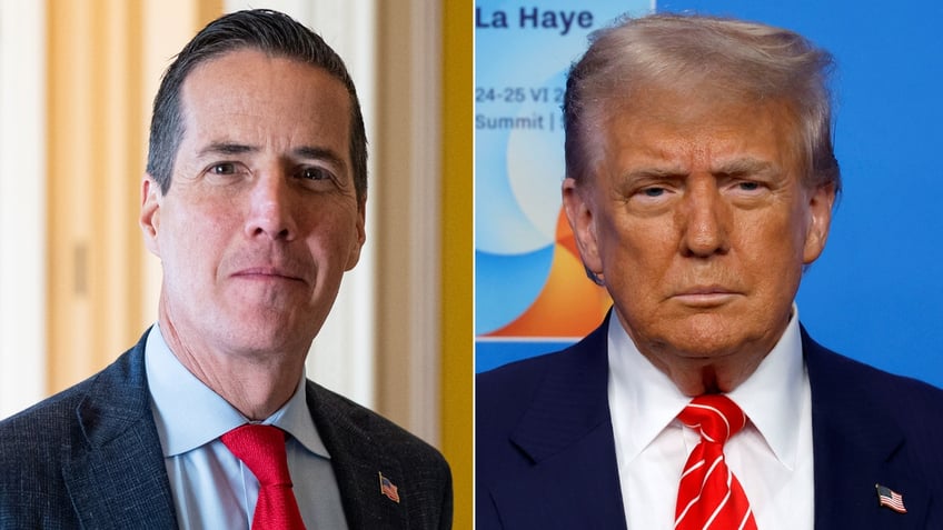 Left: Bernie Moreno; Right: President Donald Trump