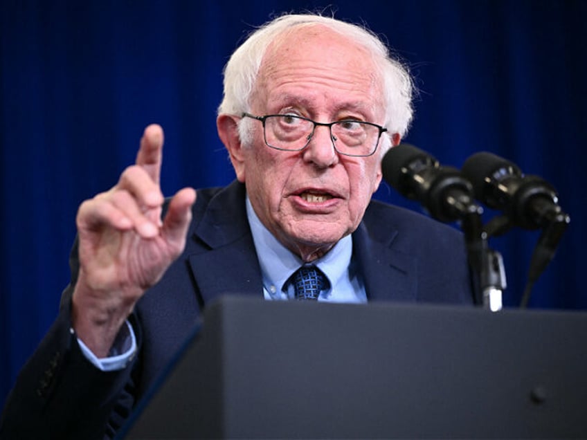 US Senator Bernie Sanders, Independent of Vermont, speaks at an event where President Joe