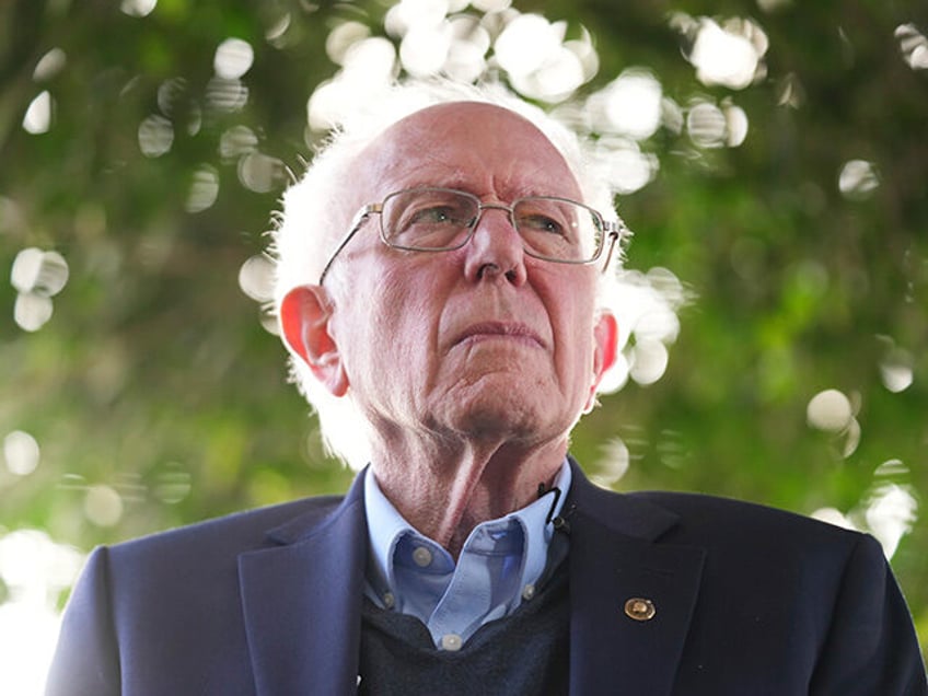 Sen. Bernie Sanders, I-Vt., addresses union workers in downtown Los Angeles on Friday, Apr