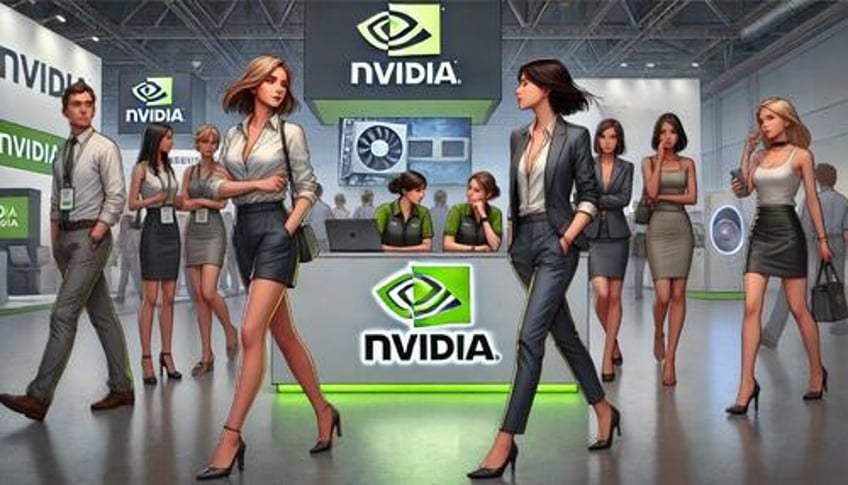 An AI image of people ignoring the NVDA booth at a conference. 