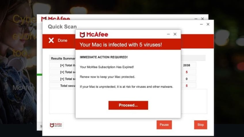 McAfee pop-up 1