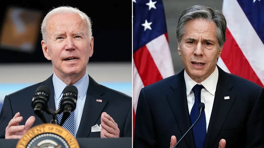 Joe Biden and Antony Blinken split image