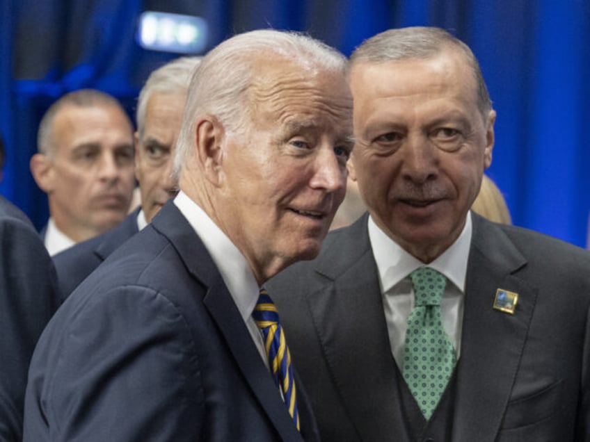 VILNIUS, LITHUANIA - JULY 12: Turkish President Recep Tayyip Erdogan (R) and US President Joe Biden (L) attend the second day session of NATO Heads of State and Government Summit at the Lithuanian Exhibition and Congress Centre (LITEXPO) in Vilnius, Lithuania on July 12, 2023. (Photo by Aytac Unal/Anadolu Agency …