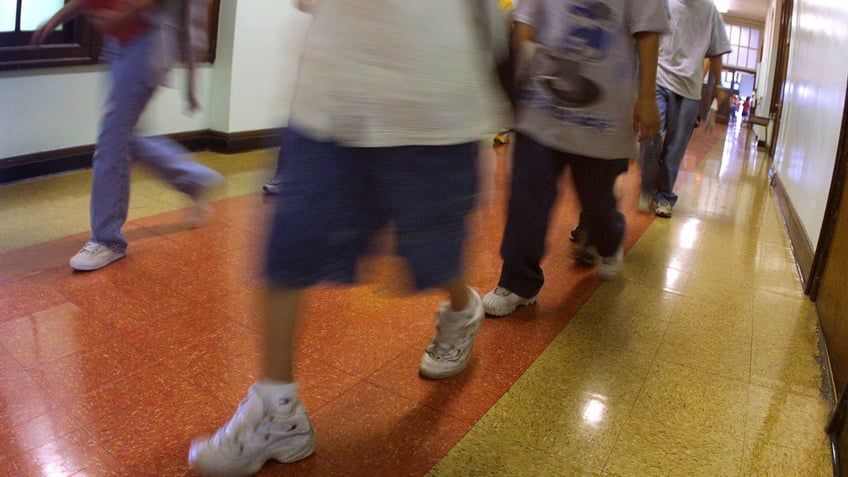 School children in hallway