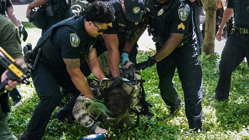 A protesters on the ground