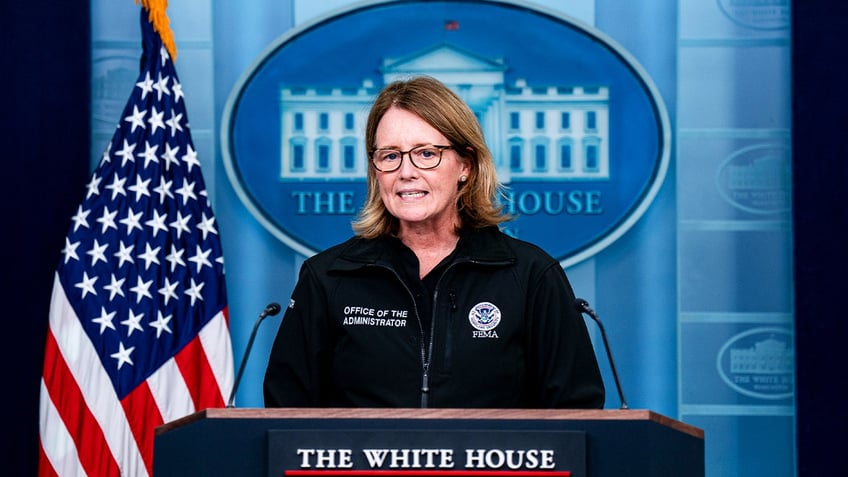 Deanne Criswell, FEMA administrator, speaks during a news conference at the White House on Thursday, Sept. 26, 2024.