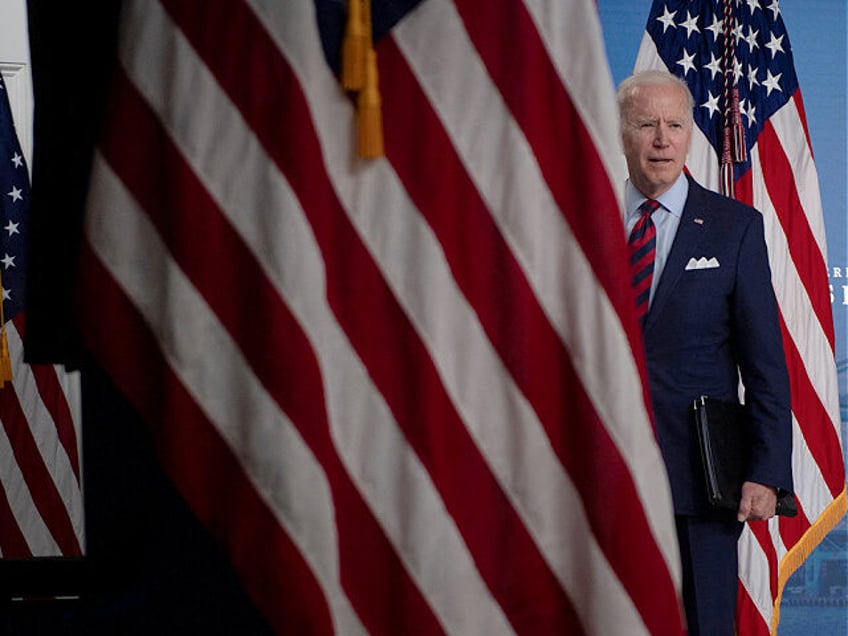 US President Joe Biden arrives to speak about infrastructure investment from the Eisenhowe