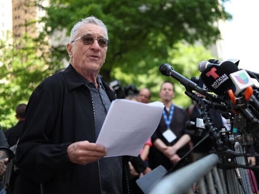 US actor Robert De Niro speaks in support of US President Joe Biden outside of Manhattan C