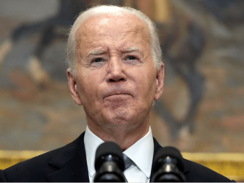 President Joe Biden speaks from the Roosevelt Room of the White House in Washington, Sunda