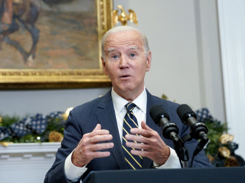 US President Joe Biden speaks in the Roosevelt Room of the White House in Washington, DC, US, on Wednesday, Dec. 6, 2023. Biden urged US lawmakers to approve additional aid for Ukraine as Republican objections have stalled fresh support for a third straight month. Photographer: Yuri Gripas/Abaca/Bloomberg via Getty Images