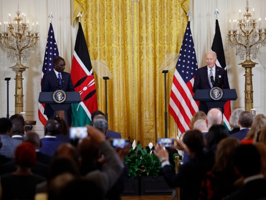 WASHINGTON, DC - MAY 23: U.S. President Joe Biden and Kenyan President William Ruto hold a joint press conference in the East Room at the White House on May 23, 2024 in Washington, DC. Biden welcomed Ruto for a state visit including a bilateral meeting, a joint press conference and a state dinner. Ruto’s visit is the first official state visit to the White House by a leader from an African country since 2008. (Photo by Chip Somodevilla/Getty Images)