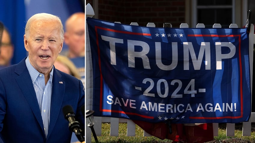 President Biden and a Trump sign