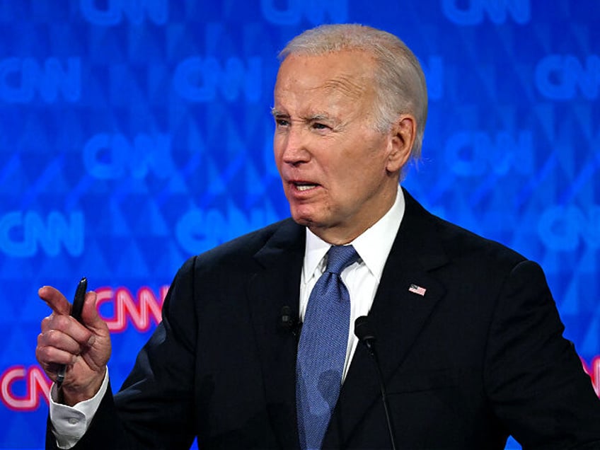 US President Joe Biden speaks as he participates in the first presidential debate of the 2