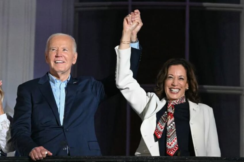 US President Joe Biden (L) has endorsed his Vice President Kamala Harris and she is the fr