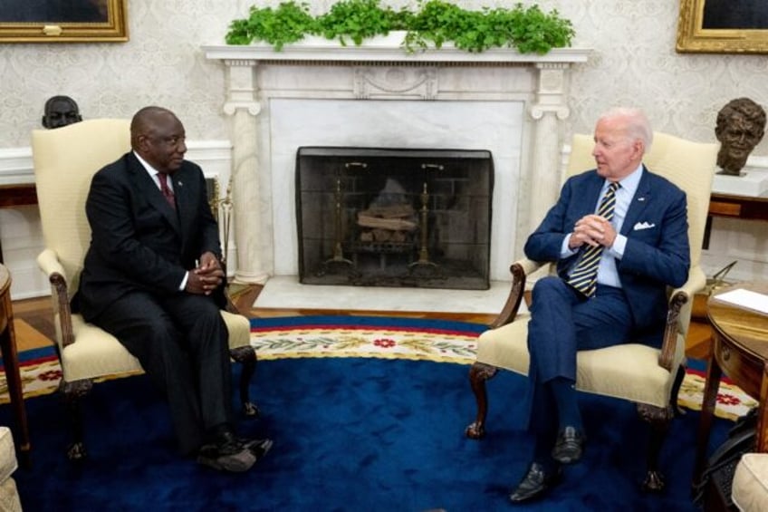 US President Joe Biden meets South African President Cyril Ramaphosa in the Oval office of