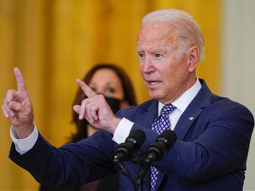 President Joe Biden answers questions from members of the media as he speaks about the eva