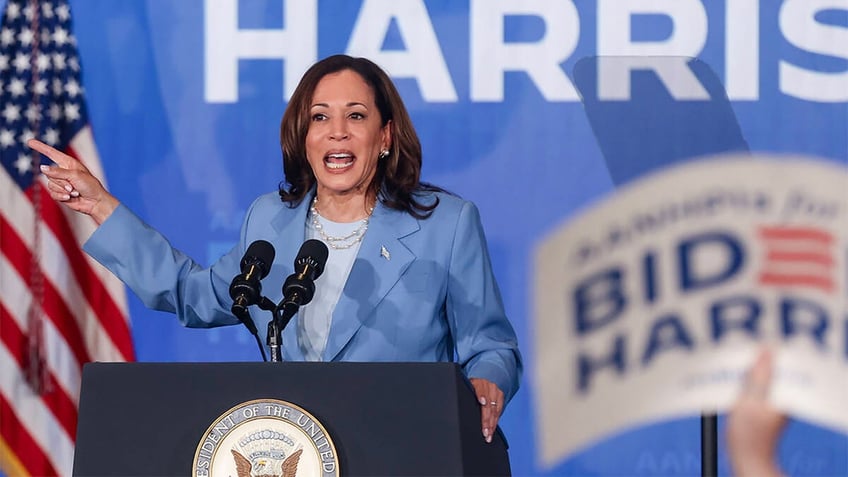 Vice President Kamala Harris at podium