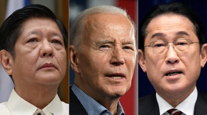 Philippines' President Ferdinand Marcos Jr. (L), US President Joe Biden (C) and Japan's Pr