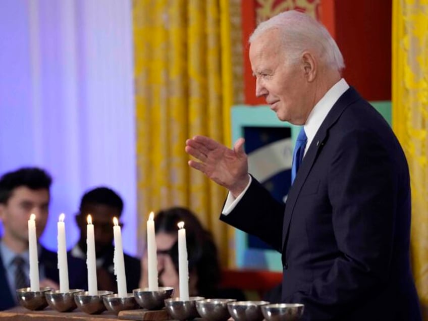 WASHINGTON, DC - DECEMBER 11: President Joe Biden speaks at a Hanukkah reception in the East Room of the White House on December 11, 2023 in Washington, DC. President Biden and first lady Jill Biden host a reception to mark the Jewish holidays. (Photo by Jacquelyn Martin - Pool/Getty Images)