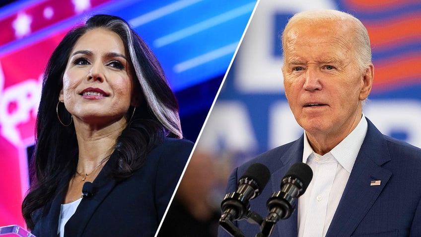 Tulsi Gabbard, President Biden split photo