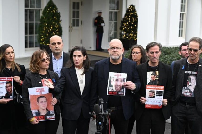 Family members of American hostages held by Hamas speak to the press outside the White House