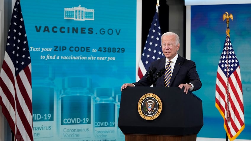 President Biden speaks in the South Court Auditorium on the White House campus Oct. 14, 2021, in Washington, D.C. 