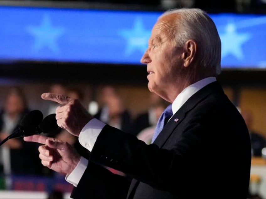 President Joe Biden speaks during the first day of Democratic National Convention, Monday,