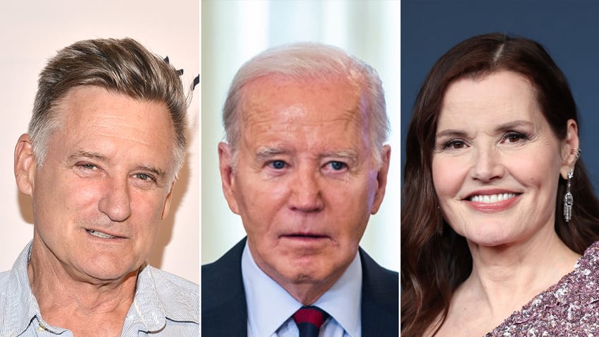 Bill Pullman next to Biden next to Geena Davis