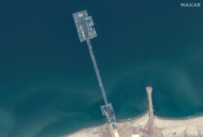 A handout satellite image courtesy of Maxar Technologies shows the US-built temporary aid