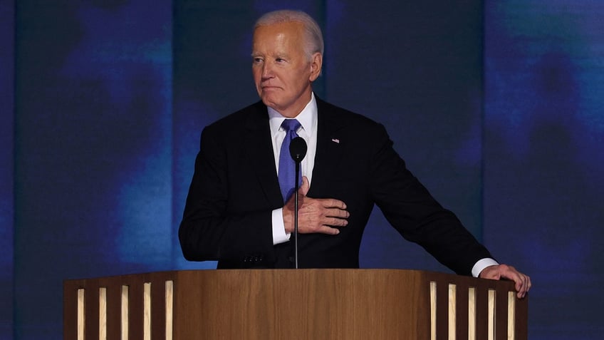 Joe Biden at podium of 2024 DNC on night one