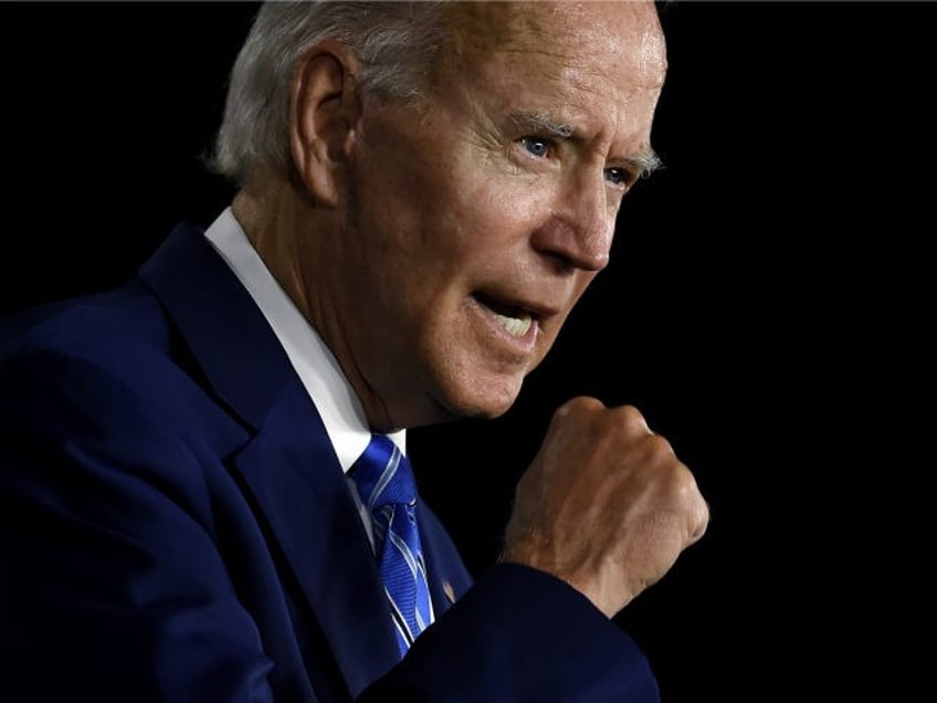 Democratic presidential candidate and former Vice President Joe Biden speaks at a "Build Back Better" Clean Energy event on July 14, 2020 at the Chase Center in Wilmington, Delaware. (Photo by Olivier DOULIERY / AFP) (Photo by OLIVIER DOULIERY/AFP via Getty Images)