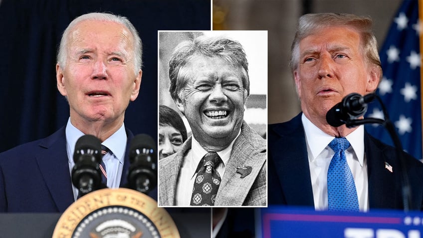 Presidents Biden, Carter and Trump, from left to right.