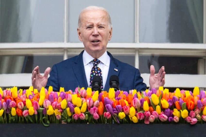 US President Joe Biden speaks from the balcony of the White House during the annual Easter