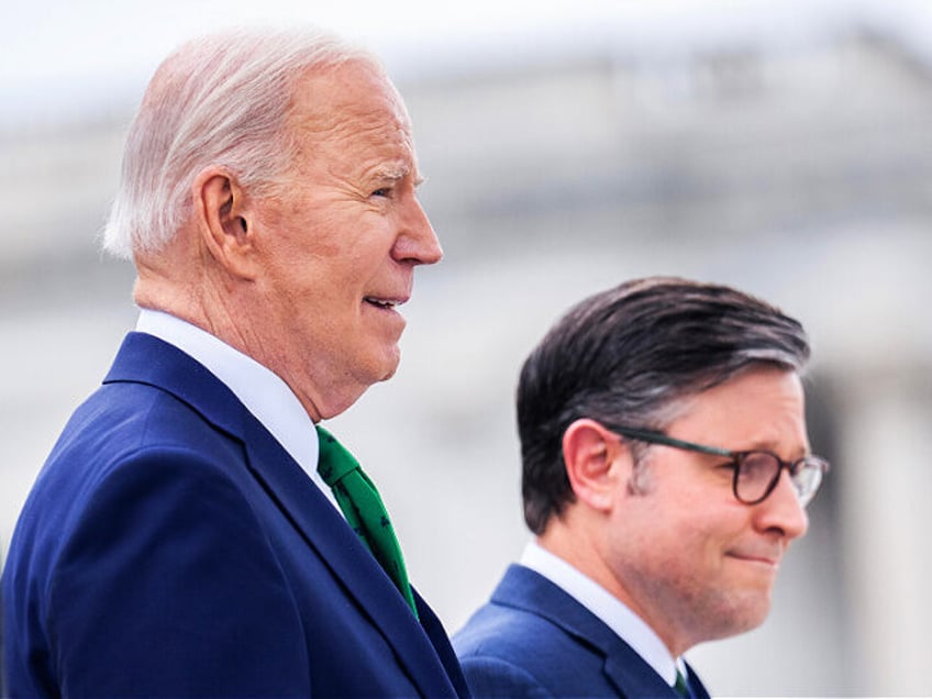 UNITED STATES - MARCH 15: President Joe Biden, left, and Speaker of the House Mike Johnson