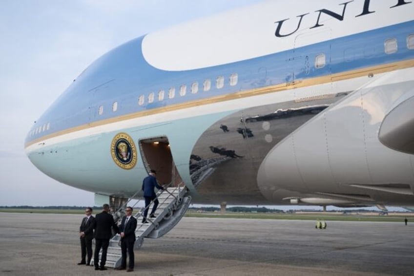 US President Joe Biden boards Air Force One prior to departure from Joint Base Andrews in