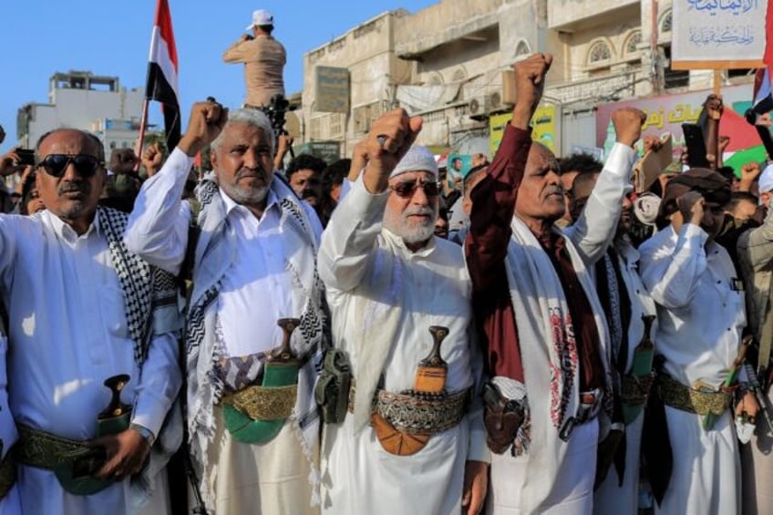 Yemenis protest in the Red Sea city of Hudeida against US and British strikes on Huthi rebel-held cities