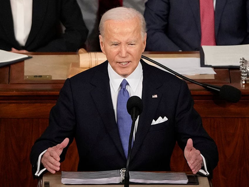 President Joe Biden speaks during the State of the Union address on Capitol Hill, Thursday