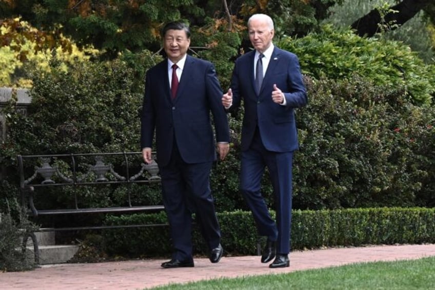 US President Joe Biden and Chinese President Xi Jinping walk together after a meeting in W