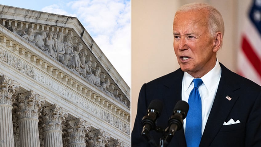 Supreme Court and Joe Biden split image