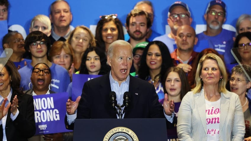 Biden yelling at podium