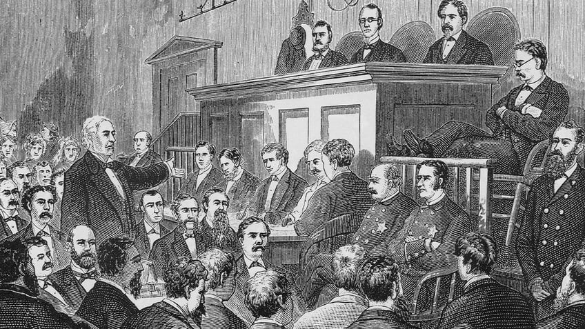 Illustration of trial of alleged Molly Maguire members