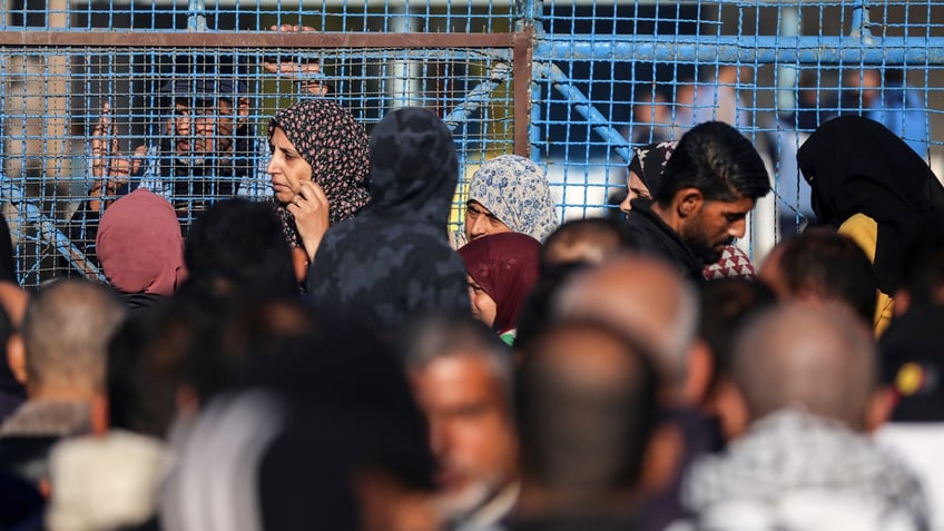 Gazans at UNRWA aid center