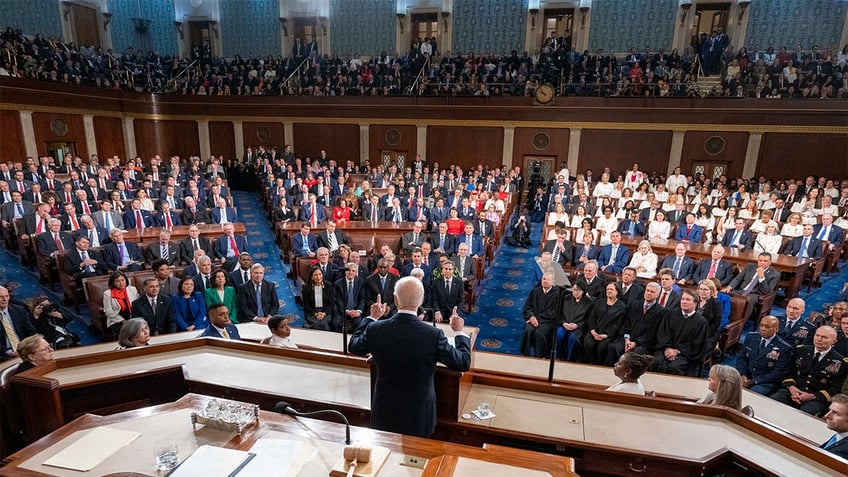 President Joe Biden delivers the annual State of the Union address before a joint session of Congress in the House chamber at the Capital building on March 7, 2024 in Washington, DC. This is Biden's final address before the November general election. (Photo by Alex Brandon-Pool/Getty Images) 