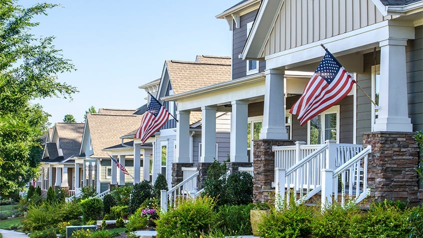 American flags on porches