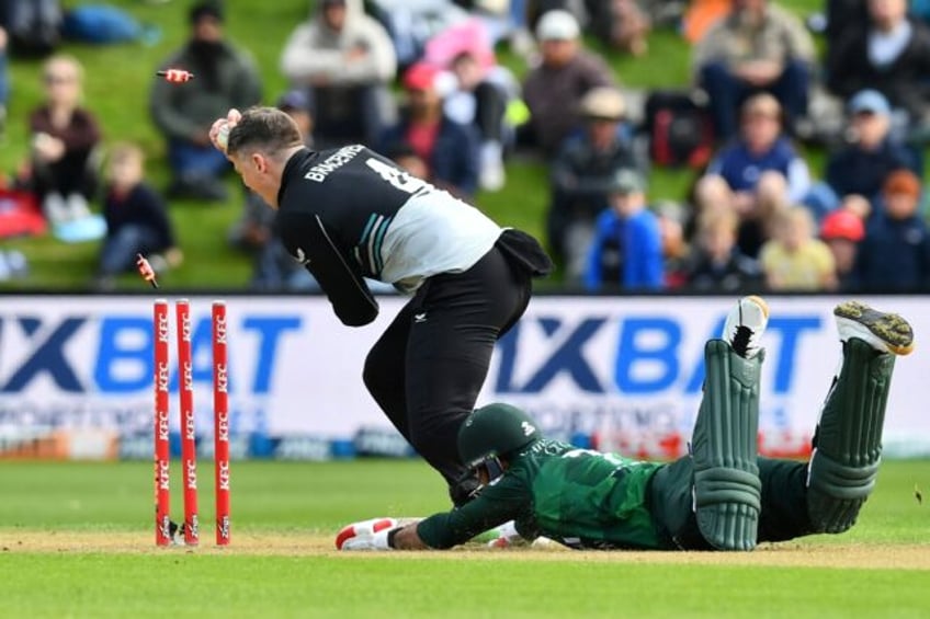 Pakistan's Abdul Samad narrowly avoids a run-out against New Zealand